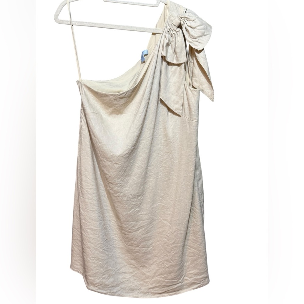 Antonio Melani Charlie One-shoulder Linen Blend Cream Shift Cocktail Dress sz 14